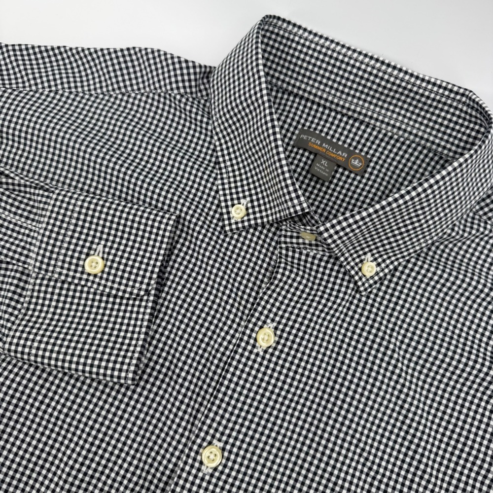 Peter Millar Shirt Mens XL Black Gingham Summer Comfort Performance Button Down